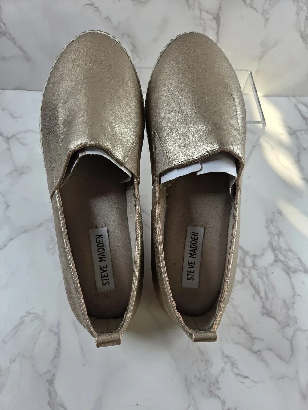Steve Madden Metallic Gold Espadrille Slip-On Flats(B35)